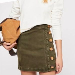 Free People Little Daisies Mini Skirt in Army Green